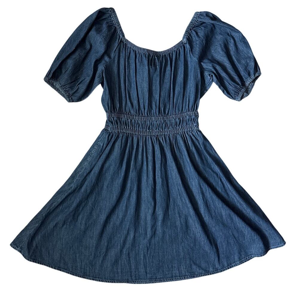 GAP Smocked Denim Mini Dress Dark Wash Size Medium Tall - Picture 5 of 12